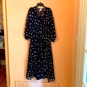 CAbi Dream Dress (Item 5575), floral print, empire waist, zip back, full skirt.
